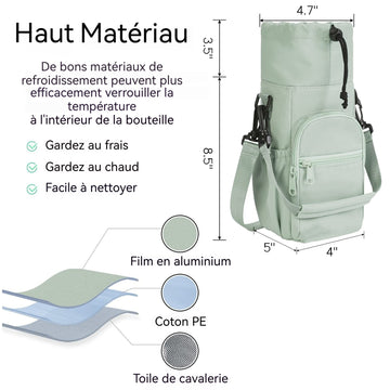Housse verre Porte-bouteille isotherme 1000 ml avec bandoulière et poche pour téléphone Grande poche avant Parfait pour le sport